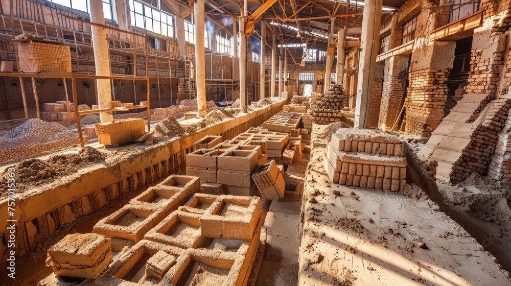Action in a large brick-making factory