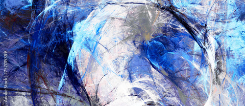 Art dynamic background in cold color. Abstract blue painting. Artistic strokes in motion. Fractal artwork for creative graphic design