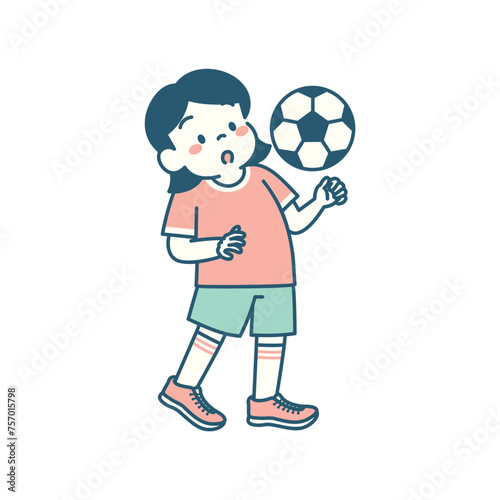 サッカーで胸トラップの練習をする女の子のイラスト　シンプル