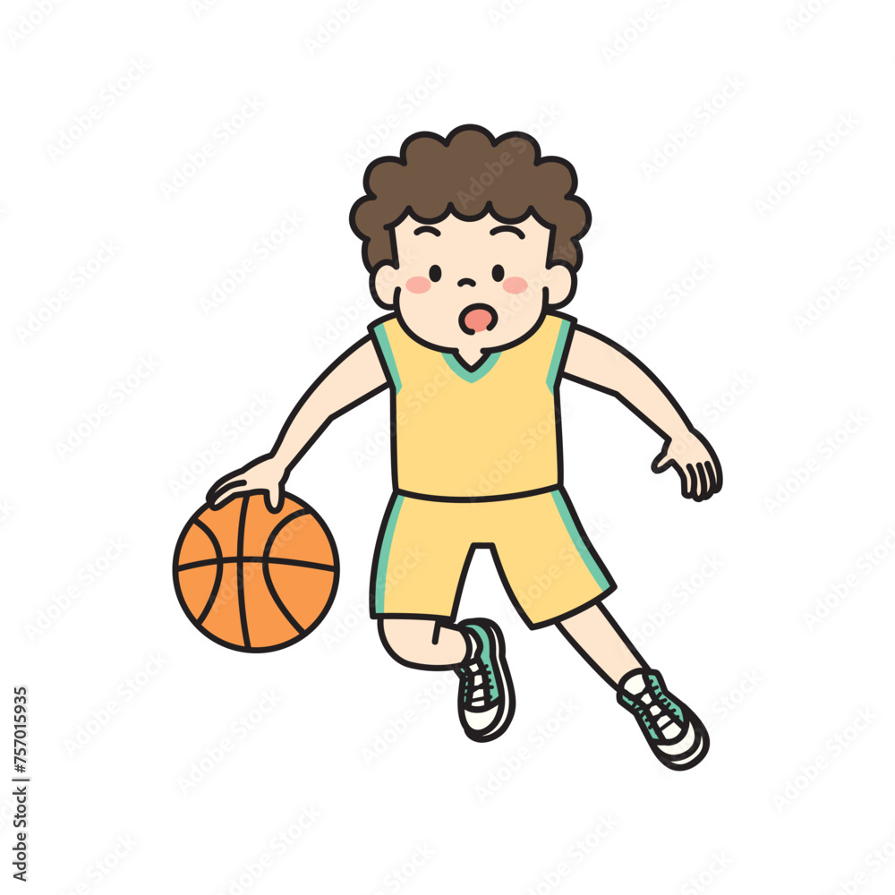 バスケットボールの試合でドリブルをする男の子のイラスト バスケットボールの試合でドリブルをする男の子のイラスト