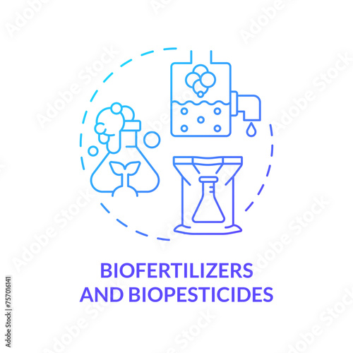 Biofertilizers and biopesticides blue gradient concept icon. Agriculture cultivation conditions. Crop improvement. Round shape line illustration. Abstract idea. Graphic design. Easy to use in article