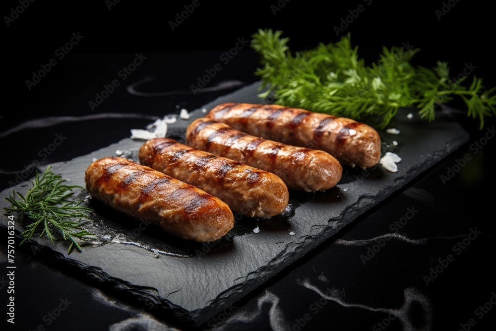 Bavarian white sausages served on a black slate