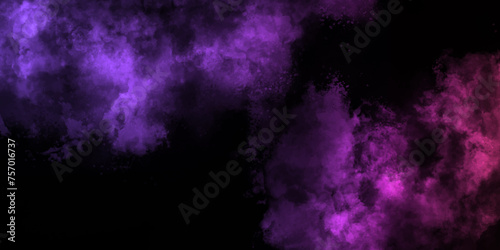 colorful smoke on a black background. Purple powder dust smoke on black background. Freeze motion of purple powder splash. Paper textured aquarelle canvas for modern creative Blank design, vector.