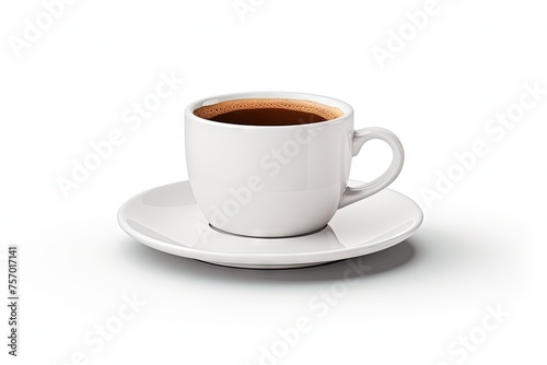 Coffee cup and saucer on white backdrop
