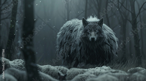 The cunning guise of a wolf cloaked in sheep's fur epitomizes stealth and deception amidst nature's realm