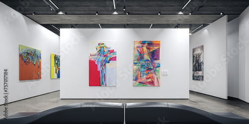 Masterpieces of Contemporary Painting Inside a modern Art Gallery - 3D Visualization © 4th Life Photography