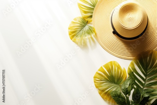 Aesthetic and minimalistic top-view photograph featuring a summer-themed flat lay. 