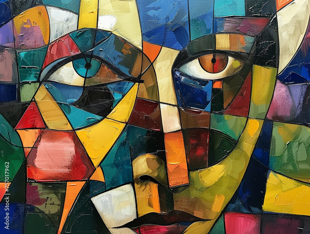 Fototapeta premium Cubist inspired colorful abstract face painting.
