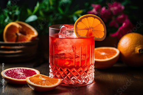 Bittersweet Sunset: A Refreshing Campari Aperitif Infused with Sicilian Tarocco Oranges - Embracing the Natural Summery Vibes of an Americano Cocktail photo