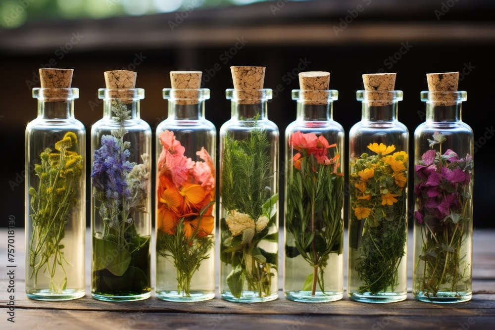 bottled medical flowers, herbs, and essential oils represent a form of alternative medicine. These botanical extracts, such as clover, milfoil, tansy, and rosebay, offer potential health benefits.