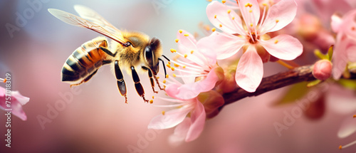 Bee pollinating small colorful flowers © Ashley