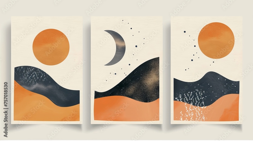 Modern set of minimal banner or cover design layout in y2k style with simple line frame, moon stickers, abstract neo tribal butterfly element and typography.