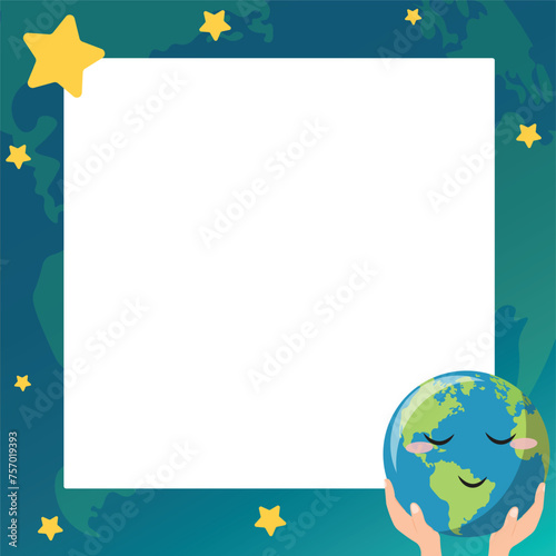 Frame illustration of cute earth hour turn off the lights for template background or copy space