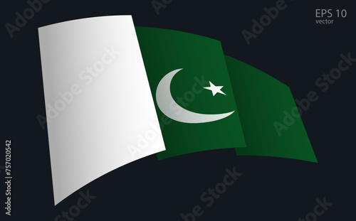 Waving Vector flag of Pakistan. National flag waving symbol. Banner design element.
