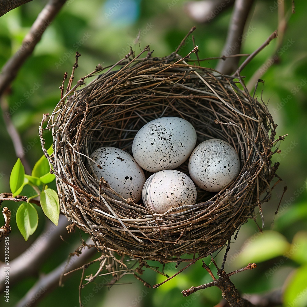 Nest with Eggs Among Spring Foliage Nest with Eggs Among Spring Foliage