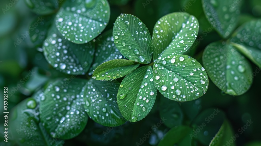 a four leaf clover with water droplets a four leaf clover with water droplets