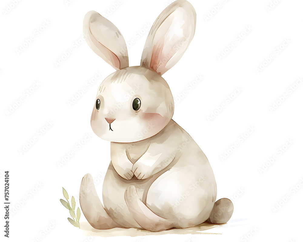 Obraz premium Cute Rabbit or Hare hand painted watercolor illustration isolated on white background