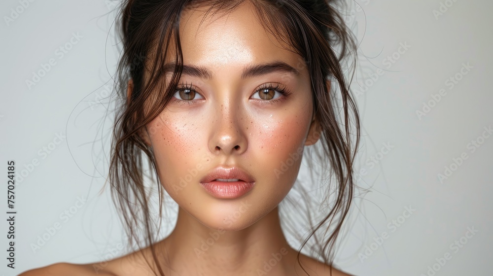 Beautiful Young Woman Embraces Skincare Ritual with Grace Beautiful Young Woman Embraces Skincare Ritual with Grace