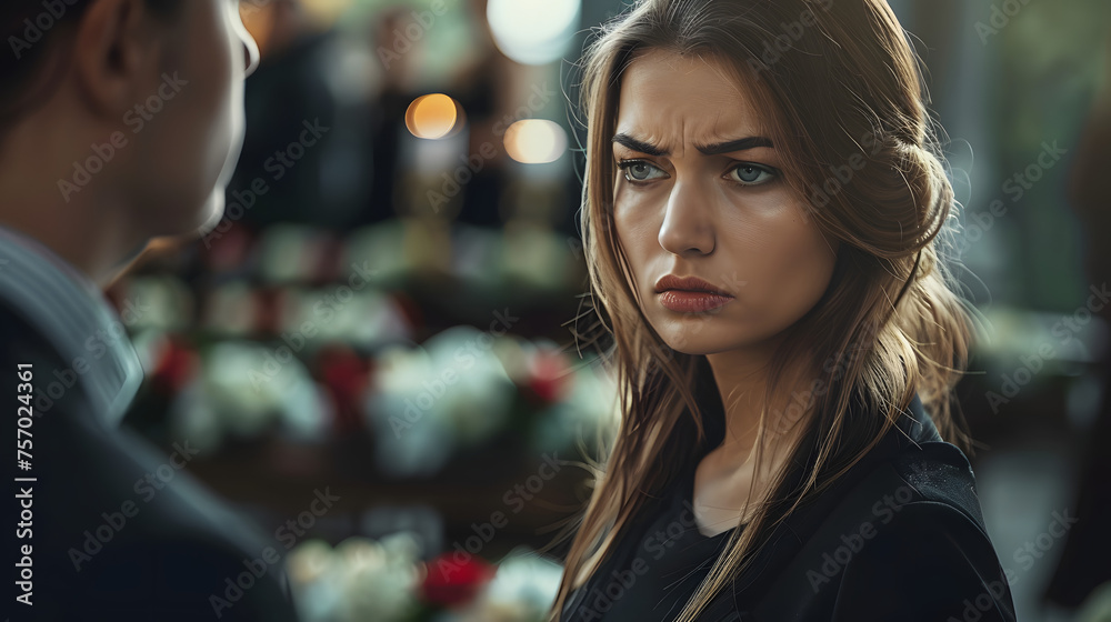 Generative ai image funeral scenes sad woman after loss of loved one grief death and mourning concept - obrazy, fototapety, plakaty 