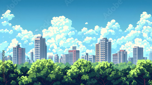 Pixel Art Buildings Hidden Behind Trees