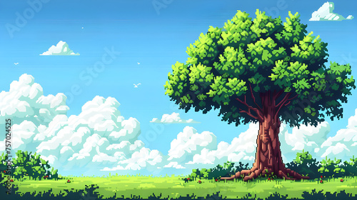 Pixel art Tree and Clouds  Pixel art game background