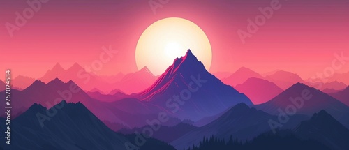 Gebirge mit einem hohen Berg bei Sonnenuntergang, Wechsel von Tag zu Nacht  photo