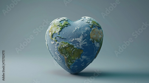 Minimalist 3D Earth with a heart shape for Earth Day clean and simple design with copy space
