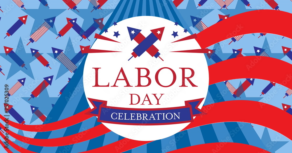 Obraz premium Image of labor day celebration text over stars and stripes
