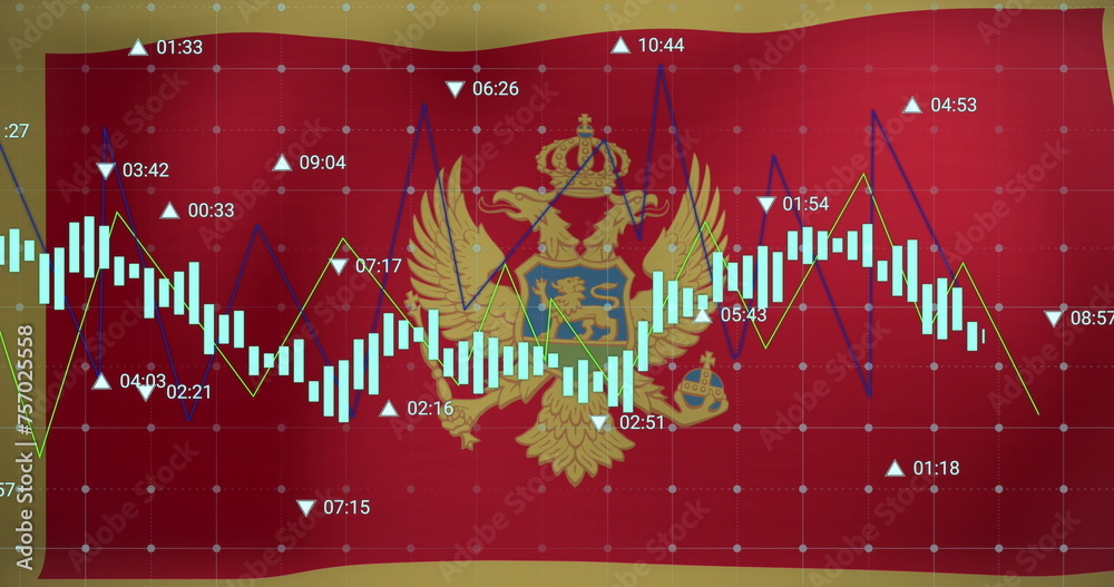 Obraz premium Image of data processing over flag of montenegro