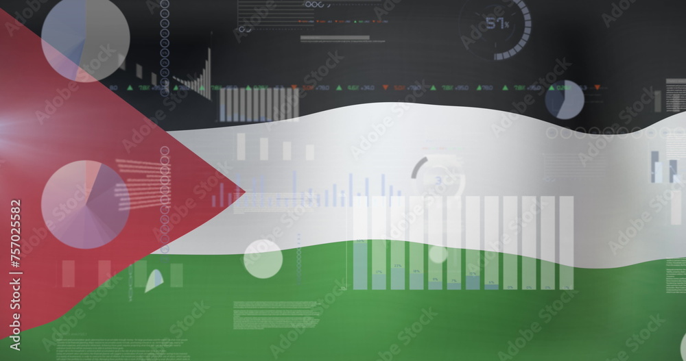 Obraz premium Image of data processing over flag of palestine