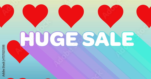 Image of huge sale text over red hearts in background
