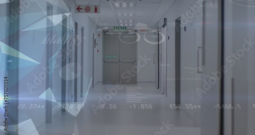 Image of data processing over empty hospital corridor
