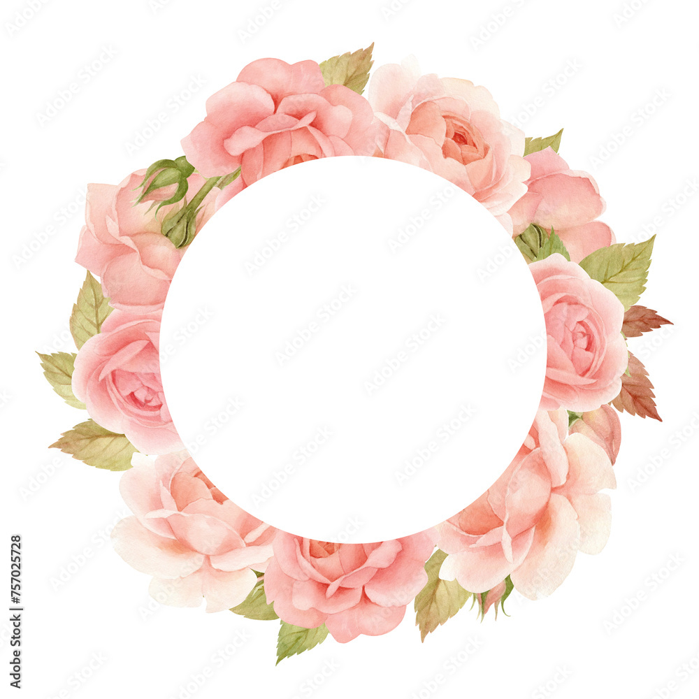 Frame of pink roses. Watercolor illustrations of flowers for your projects