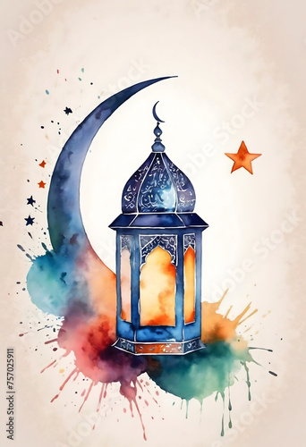 Illustration of symbol of Ramadan, watercolor art style