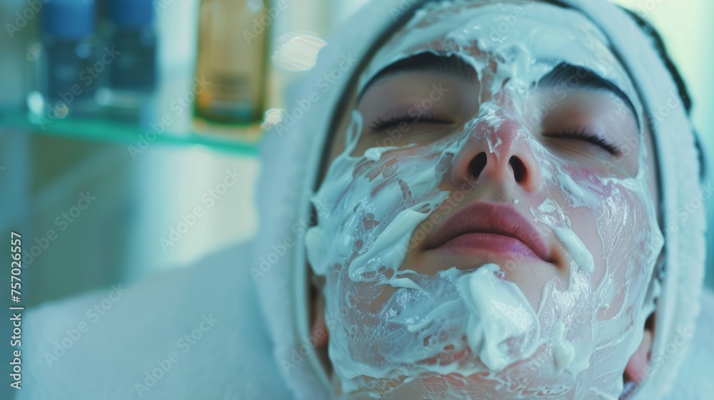 A young girl is using skin care products and masks for skin cleansing, skin care, medical beauty concept, skin care A young girl is using skin care products and masks for skin cleansing, skin care, medical beauty concept, skin care