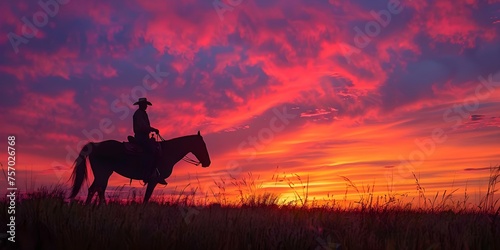 Silhouetted Man Riding a Horse at Dusk. Concept Horse riding silhouettes, Dusk photography, Outdoor activities, Equestrian lifestyle, Sunset scenes