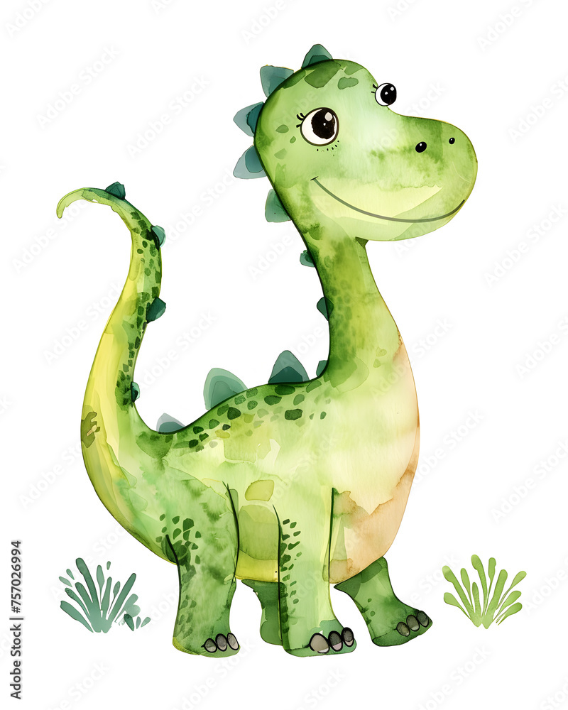 Fototapeta premium Little dinosaur watercolor illustration Isolated on white background