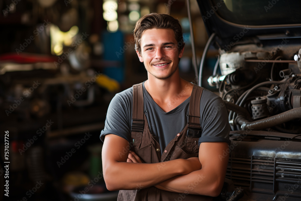 Smiling mechanic man. Automotive professions. Job offer. Job Search. Machine repair professions. AI. Smiling mechanic man. Automotive professions. Job offer. Job Search. Machine repair professions. AI.