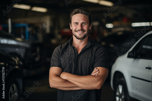 Smiling mechanic man. Automotive professions. Job offer. Job Search. Machine repair professions. AI. © My Beautiful Picture