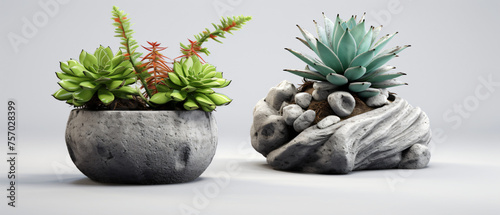 decorative succulent and concrete flower pot 