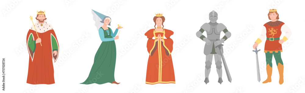 Fairy Tales Characters with King, Fairy, Queen, Knight and Prince Vector Set