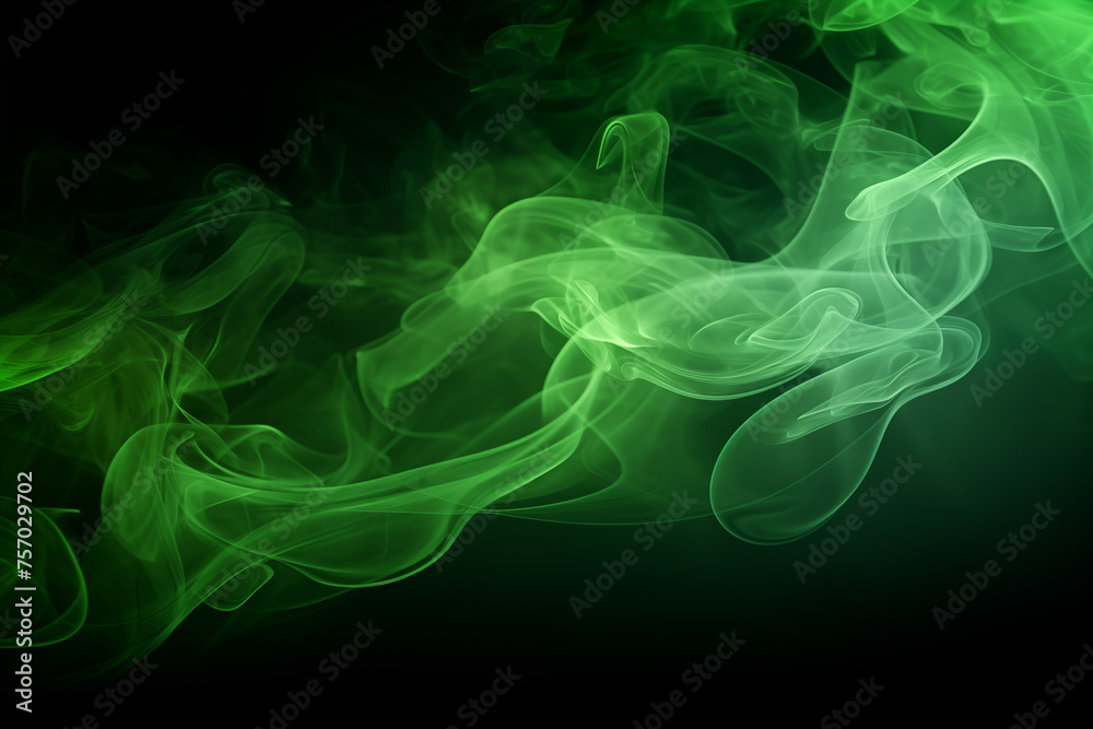 A abstract image of green rising smoke on black background, St. Patrick's day celebration concept