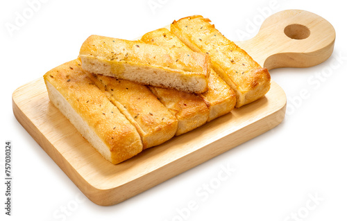 Baked bread stick on wooden plate isolated on white background, Pretzel baked bread on white With clipping path.