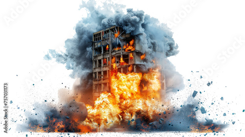 Building Explosion: An explosion ripping through a building with flames engulfing the structure and smoke billowing into the sky isolated.png