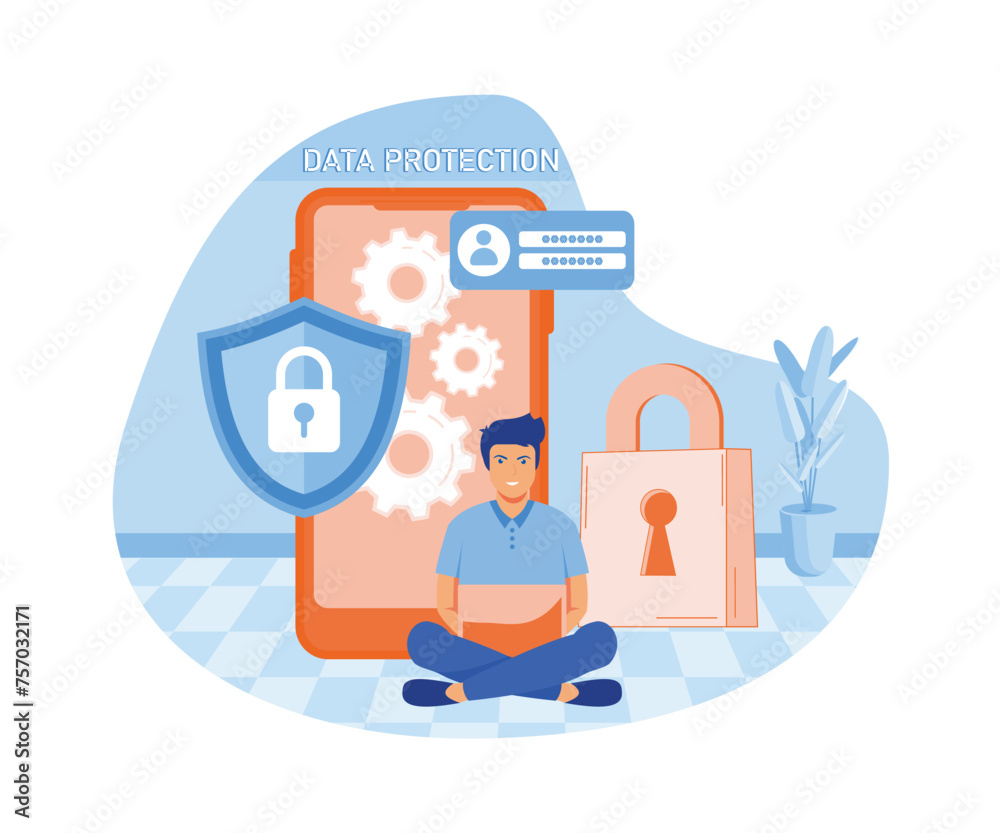 Data protection Concept. Data security and privacy and internet security. flat vector modern illustration Data protection Concept. Data security and privacy and internet security. flat vector modern illustration