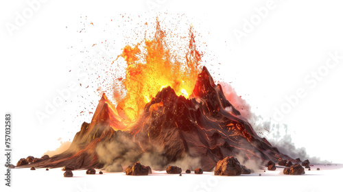 Volcanic eruption with lava spewing upwards accompanied by flames and thick smoke isolated.png