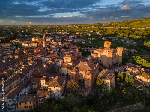 aerial view of Vignola and its castle, Modena, Emilia Romagna, Italy