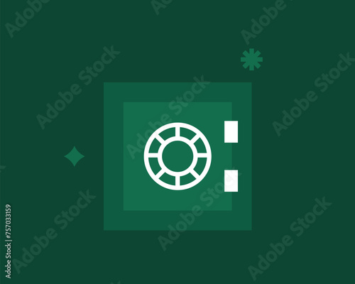 iron safe illustration in flat style design. Vector illustration.	 Green color version.