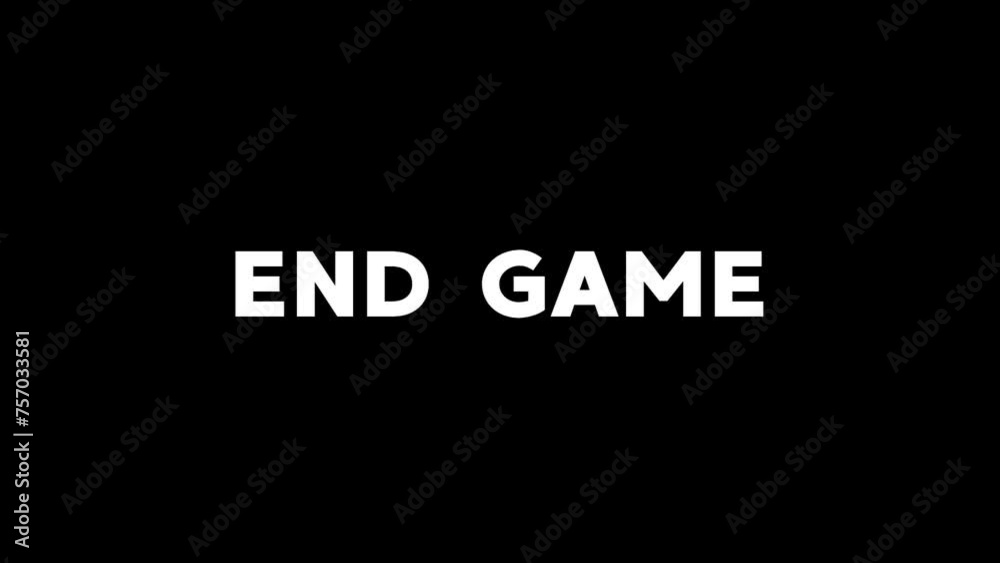 End Game, animated text, white on black. Film final credits. Old film Look with scratches, dirt, light leaks, grain texture, vintage. End Game, animated text, white on black. Film final credits. Old film Look with scratches, dirt, light leaks, grain texture, vintage.