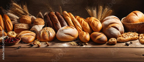 Different types of bread rolls and pastries food conce